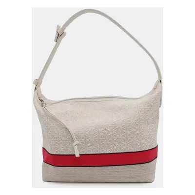 Loewe Bag Beige/Red Canvas Leather Anagram Cuby Bag