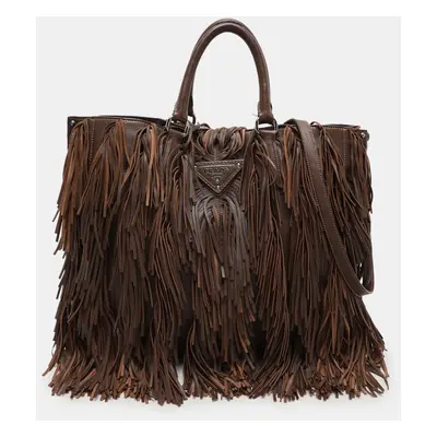 Prada Brown Leather Fringes Tote