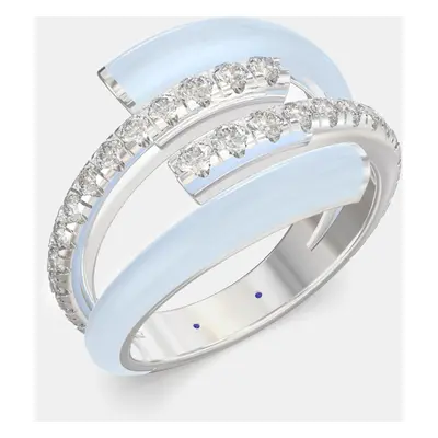 Light Blue Ceramic Sterling Silver Lab Grown Diamond Bypass Single Row Accented Ring US