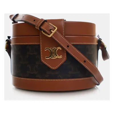 Celine Brown Medium Triomphe Coated Canvas Tambour Crossbody