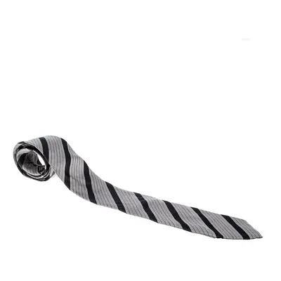 Giorgio Armani Grey Diagonal Striped Silk Jacquard Tie