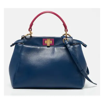 Fendi Blue/Pink Leather Mini Peekaboo Top Handle Bag