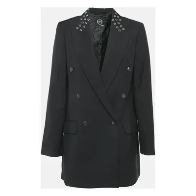 McQ by Alexander McQueen Black Eyelet Collar Wool Blend Double Breasted Blazer