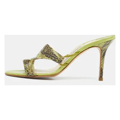 Jimmy Choo Green Snakeskin Leather Slide Sandals Size 38.5