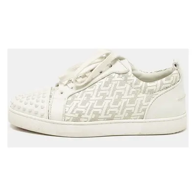 Christian Louboutin White Leather Louis Junior Spikes Lace Up Sneakers Size