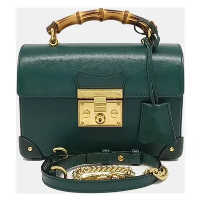 Gucci Green Leather Padlock Bamboo Shoulder Small Bag