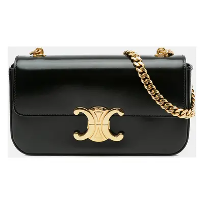 Celine Black Shiny Calfskin Claude Chain Shoulder Bag