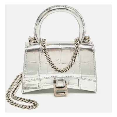 Balenciaga Silver Patent Leather Nano Hourglass Top Handle Bag