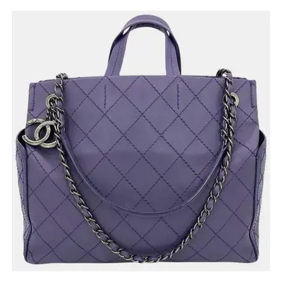 Chanel Purple Leather Top Stitch Cc Pocket Tote