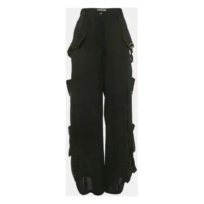 Christian Dior Black Sparkled Silk Belt Detail Trousers