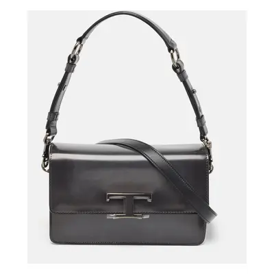 Tod's Dark Grey Leather Mini T Timeless Shoulder Bag