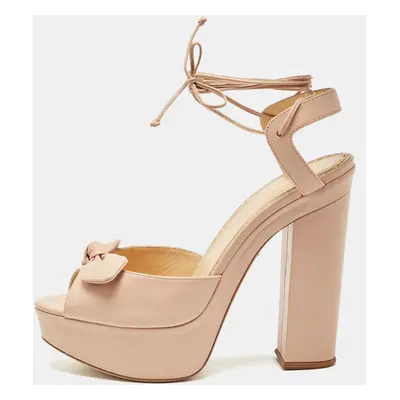 Charlotte Olympia Pink Leather Bow Platform Sandals Size