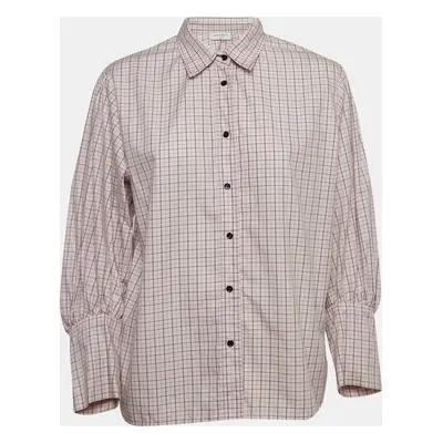 Sandro Pink Checkered Cotton Puff Sleeves Shirt