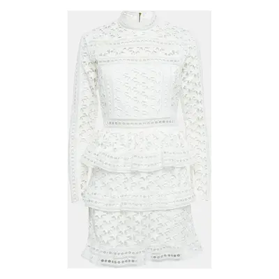 Self-Portrait White Star Guipure Lace High Neck Mini Dress