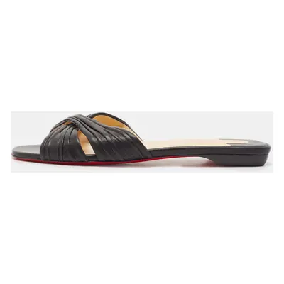 Christian Louboutin Black Leather Nicol Flat Slides Size