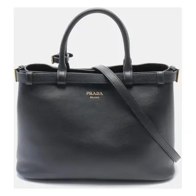 Prada Black Leather Buckle Belt Tote Bag