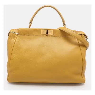 Fendi Yellow Selleria Leather Large Peekaboo Top Handle Bag