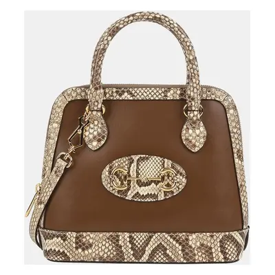 Gucci Small Brown Leather Python Trim Horsebit Top Handle Bag