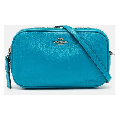 Coach Blue Leather Double Zip Crossbody Bag