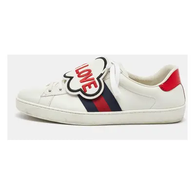 Gucci White Leather Ace Blind For Love Patch Low Top Sneakers Size