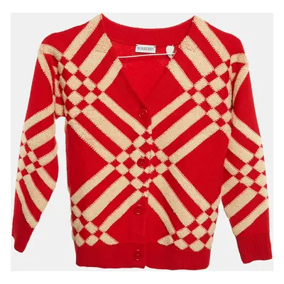 Burberry Kids Red Maddy Checks Wool Blend Cardigan Yrs