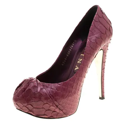 Gina Bordeaux Python Leather Elle Platform Pumps Size