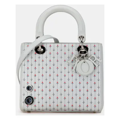 Dior White Medium Calfskin Embroidered Flower Lady Dior