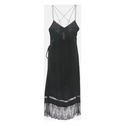 Zadig & Voltaire Black Lace Trim and Silk Midi Slip Dress