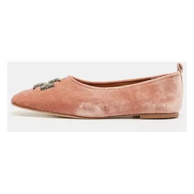 Tory Burch Peach Pink Velvet Eleanor Crystal Ballet Flats Size