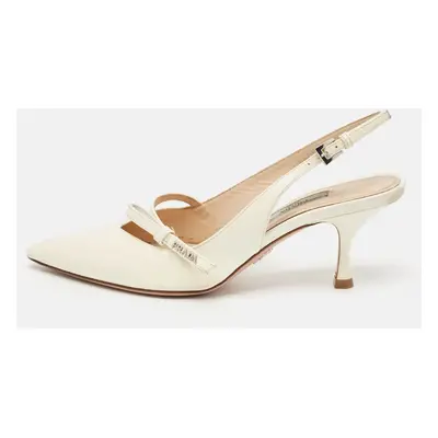 Prada White Patent Leather Pointed Toe Slingback Pumps Size