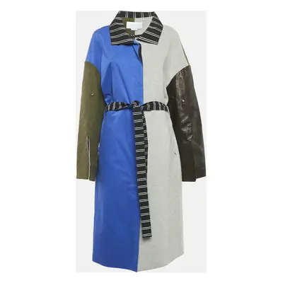 Esteban Cortazar Grey/Black Wool and Leather Belted Mid-Length Coat