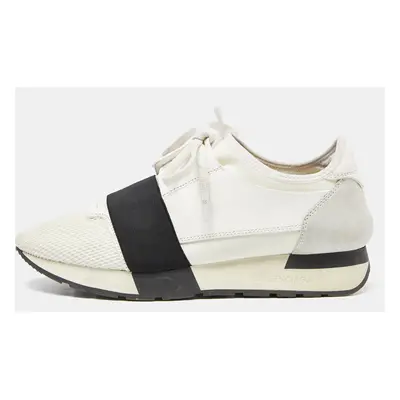 Balenciaga White/Black Leather,Suede and Mesh Race Runner Sneakers Size