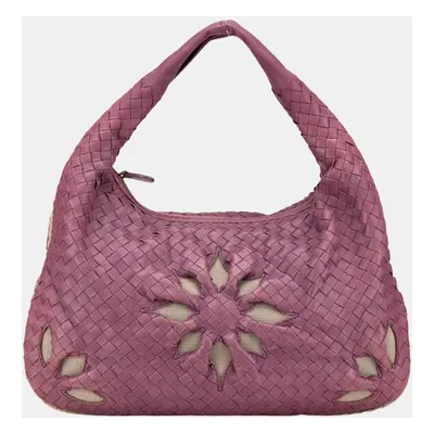 Bottega Veneta Purple Medium Nappa Intrecciato Flower Veneta Hobo Bag