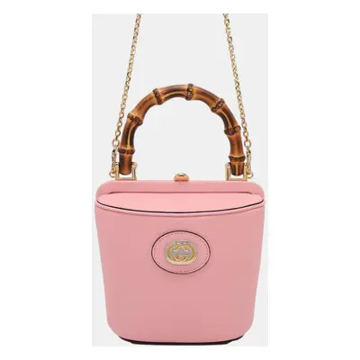 Gucci Bamboo Bucket Shoulder Bag Pink Leather Size Mini