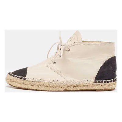 Chanel Cream/Black Leather and Canvas Cap Toe High Top Espadrille Sneakers Size