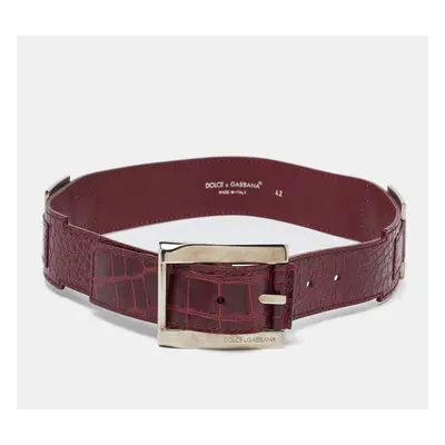 Dolce & Gabbana Red Croc Embossed Leather Buckle Belt