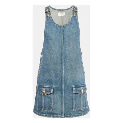 Celine Blue Washed Denim Mini Dungaree Dress