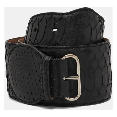 Alexander McQueen Black Python Buckle Wide Belt 75CM