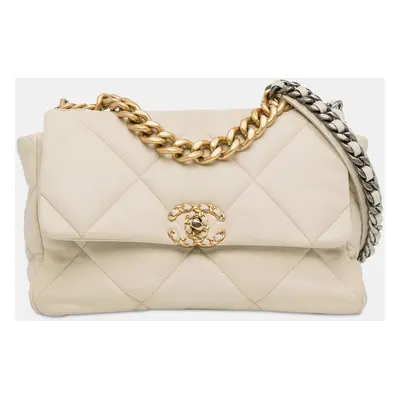 Chanel Cream Large Lambskin Flap