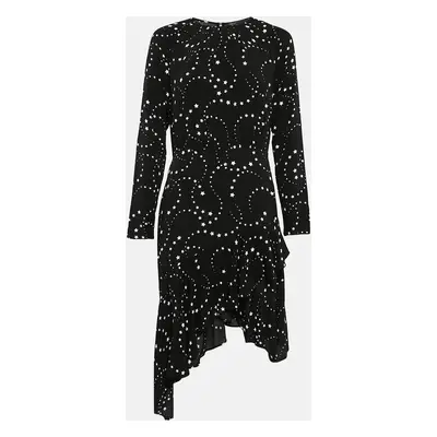 Maje Black Star Print Crepe Asymmetric Midi Dress