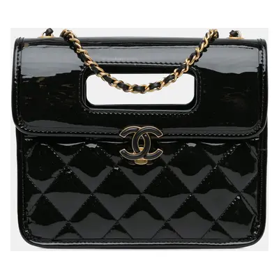 Chanel Black Mini Quilted Patent Graphic Catch Flap Bag