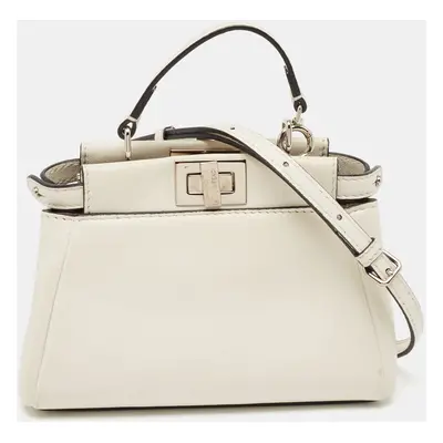 Fendi White Leather Micro Peekaboo Top Handle Bag