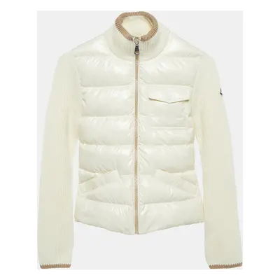 Moncler Kids Ivory Nylon and Rib Knit Down Cardigan Jacket Yrs