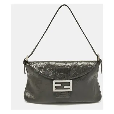 Fendi Black Embossed Leather Double Baguette Bag