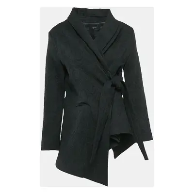 Etal Black Jacquard Waist Tie-Up Detail Asymmetric Jacket