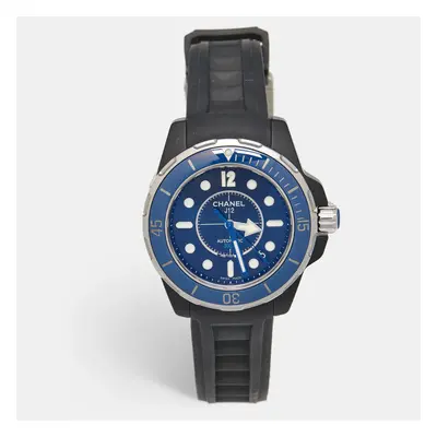 Chanel Black Ceramic Stainless Steel Rubber J12 Marine Men's Wristwatch