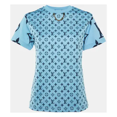 Louis Vuitton Blue Monogram Print Cotton Crew Neck T-Shirt