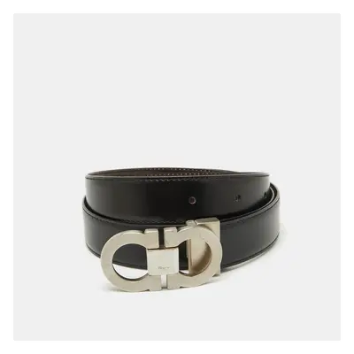 Salvatore Ferragamo Black/Dark Brown Leather Cut to Size Gancini Buckle Belt