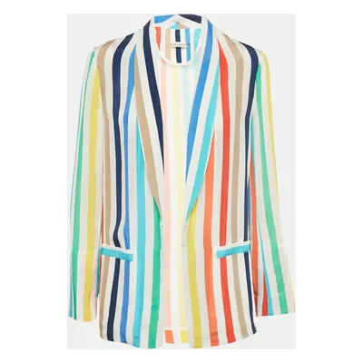 Alice + Olivia Multicolor Kylie Rainbow Stripe Cupro Shawl Collar Jacket