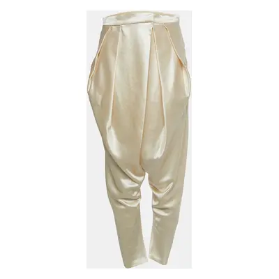 Balmain Cream Wool & Silk Pleated and Draped Trousers